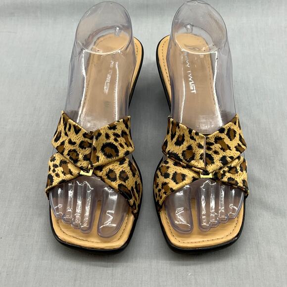 New Twist Slip On Strap Wedge Heel Sandal- Leopard -Tan-Black-Women Size 8 - Picture 3 of 11